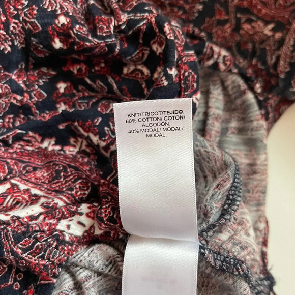 Lucky Brand Black & Red Boho Floral Print Knot Front Top Xsmall Women’s - Picture 9 of 10